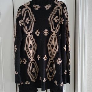 Maurices Womens XL Open Front Sweater Cardigan Boho Aztec Print Black Tan
